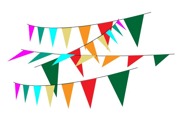 Vecteur greeting or party invitation with carnival flag garlands with colorful hanging above