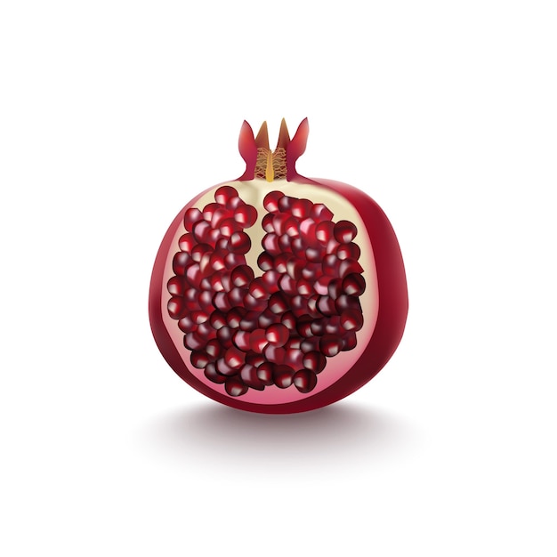 Grenade fraîche rouge 3d détaillée réaliste avec des graines Illustration vectorielle de fruits à moitié sains de Natural Sweet