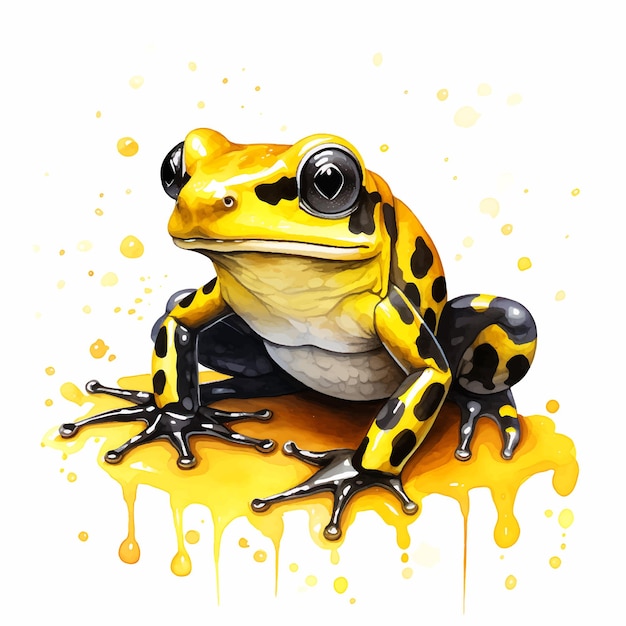 Vecteur grenouille aquarelle noire et jaune