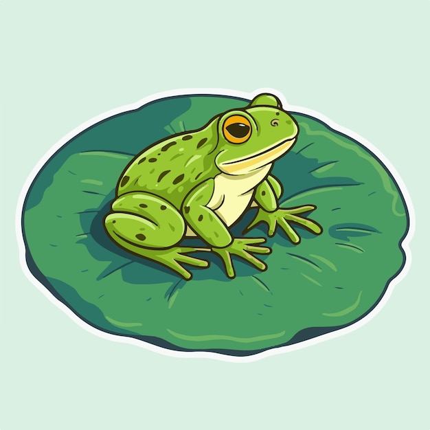 Vecteur une grenouille de bande dessinée se repose sur une feuille