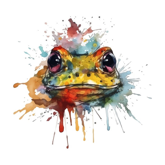 Vecteur une grenouille colorée avec un œil rouge et un ventre jaune.