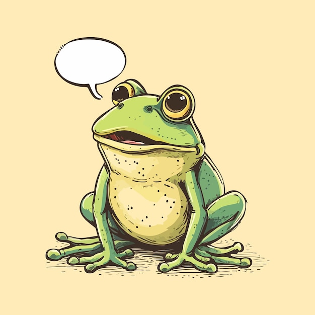 Vecteur grenouille de dessin animé avec bulle de parole vecteur dessiné à la main