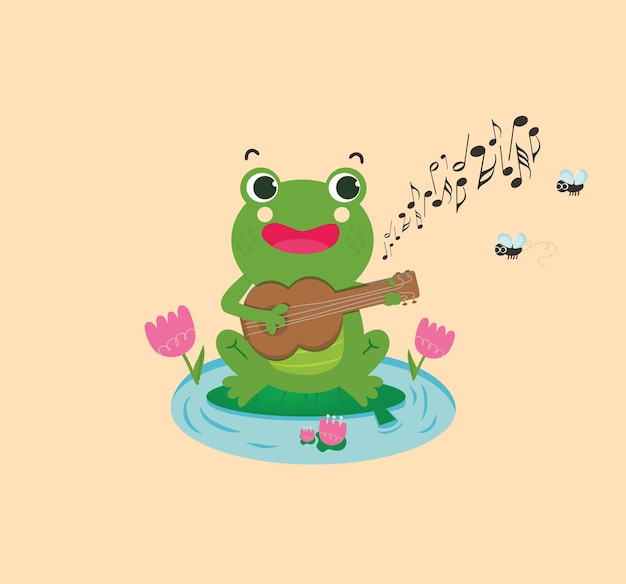 Vecteur grenouille musique kawaii animaux mignons personnage dessin animé