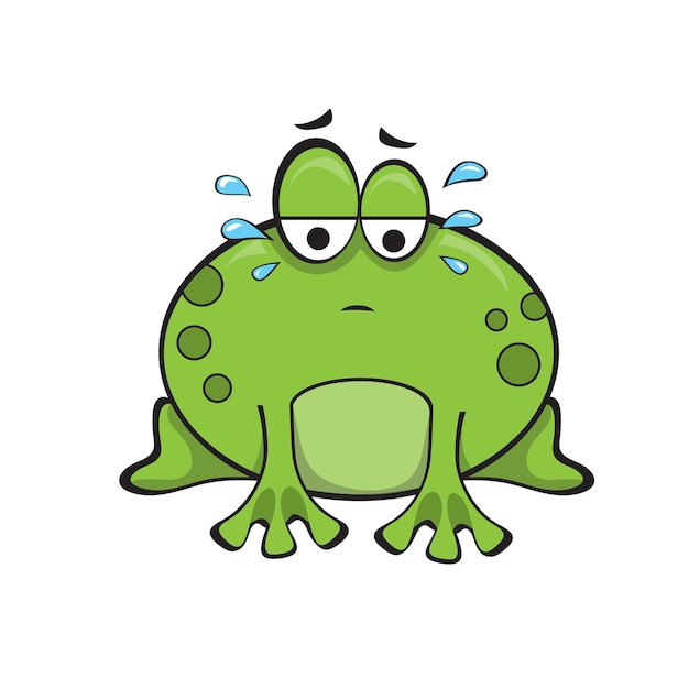Vecteur grenouille triste mignonne assise et pleurant personnage de grenouille de dessin animé drôle vert