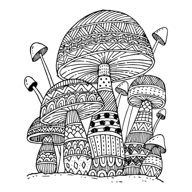 Vecteur griffonnages de champignon pour livre de coloriage d'isolement