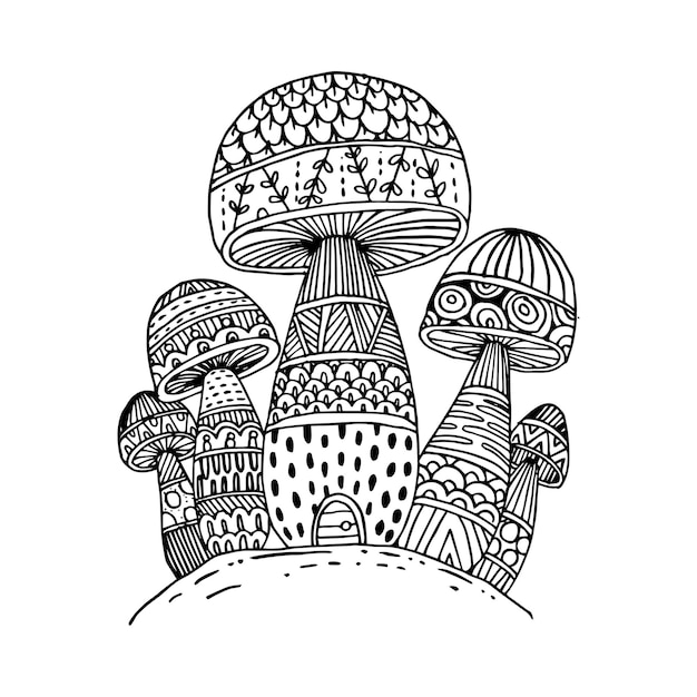 Griffonnages de champignon pour livre de coloriage d'isolement