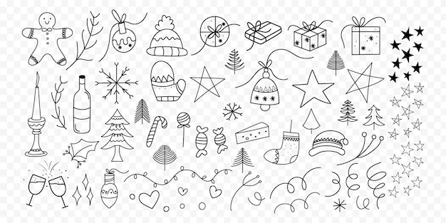 Des griffons de Noël dessinés à la main sur fond transparent