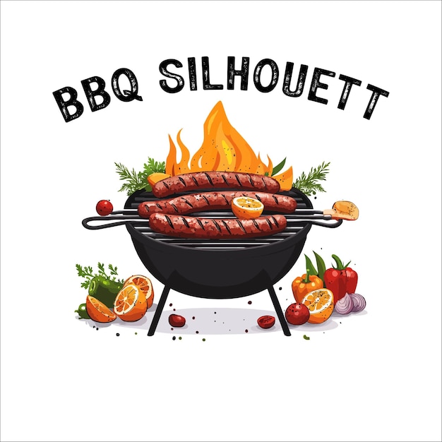 Grill au barbecue avec des pinces croisées et des saucisses un vecteur plat Grill au Barbecue vecteur