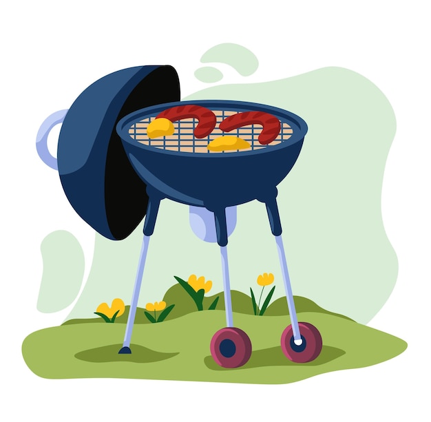 Grill bleu avec de la nourriture