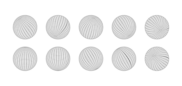 Grille De Globe. Sphères Dépouillées 3d. Travail De La Terre Sous Différents Angles. Vecteur Eps 10