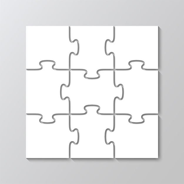 Vecteur grille de pièces de puzzle carrées grille de contour de puzzle avec 9 détails schéma de jeu de réflexion