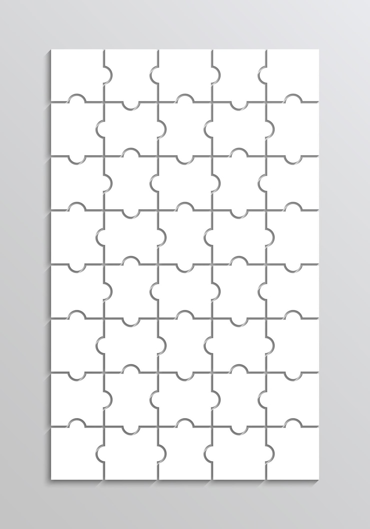 Vecteur grille de pièces de puzzle modèle de puzzle mise en page du puzzle avec détails 8x5 cadre découpé au laser illustration vectorielle