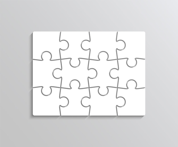 Vecteur grille de puzzle jigsaw avec 12 pièces illustration vectorielle