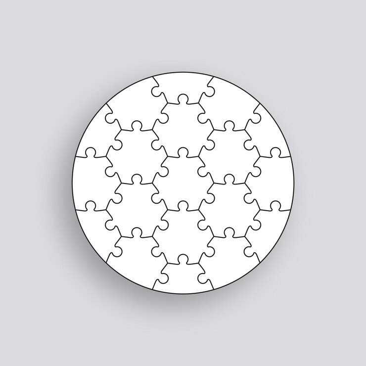 Grille de puzzle à partir de 5 pièces en forme de cercle Schéma de puzzle Illustration vectorielle