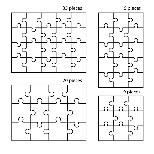 Vecteur grille de puzzles puzzle 20 15 12 et 9 pièces
