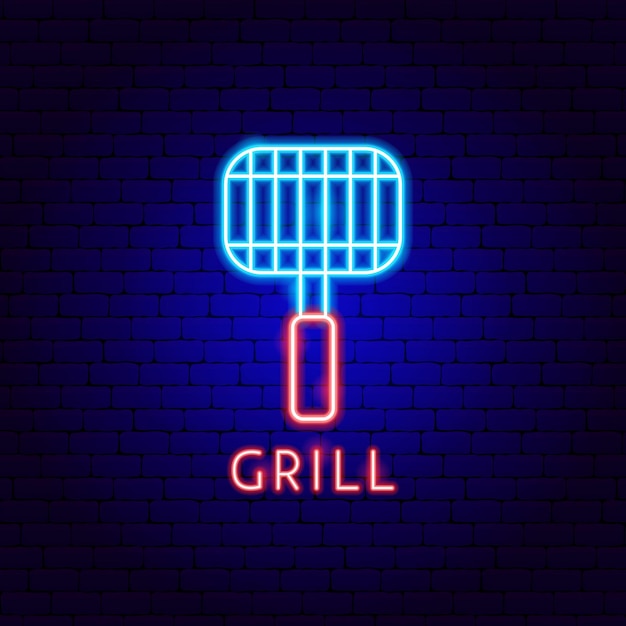 Grillez L'étiquette Au Néon. Illustration Vectorielle De La Promotion Du Barbecue.