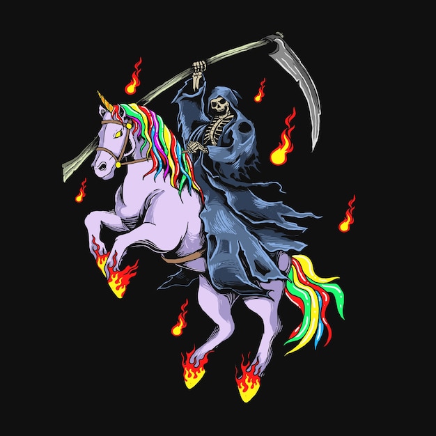 grim reaper avec illustration de licorne