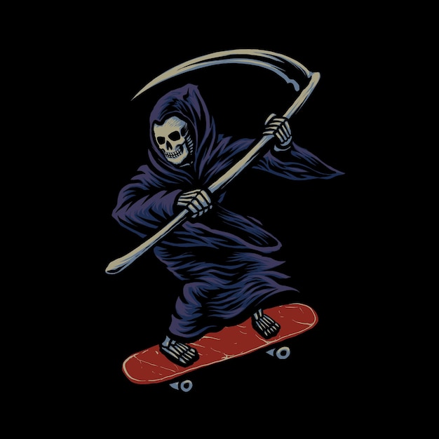 Grim Reaper Sur Illustration De Planche à Roulettes