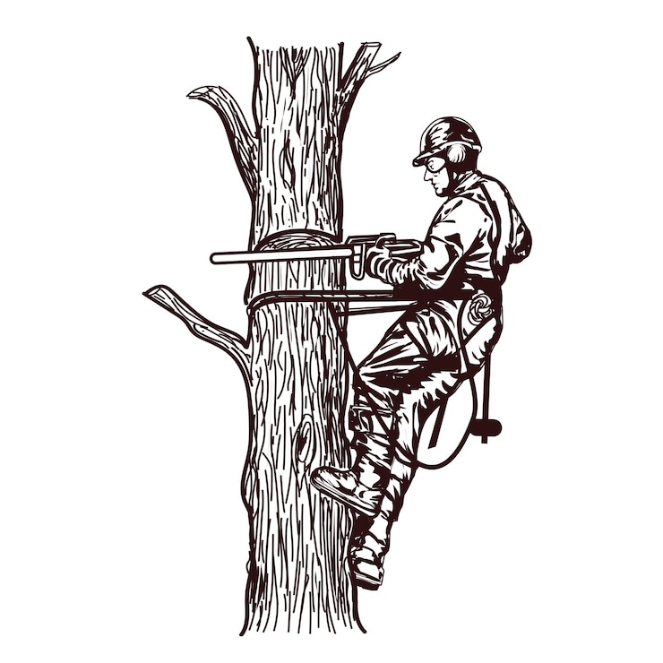 Vecteur un grimpeur à l'arbre au travail