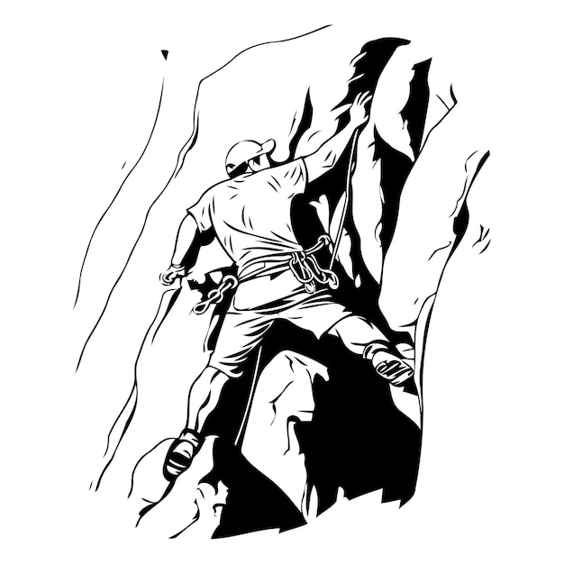 Vecteur un grimpeur grimpant sur la roche illustration vectorielle d'un homme grimpant dans une falaise