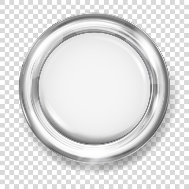 Gros bouton en plastique blanc avec bordure métallique argentée