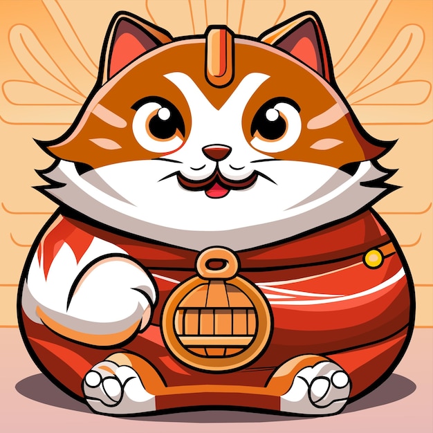 Vecteur gros chat japonais maneki neko dessin animé dessiné à la main autocollant icône concept illustration isolée