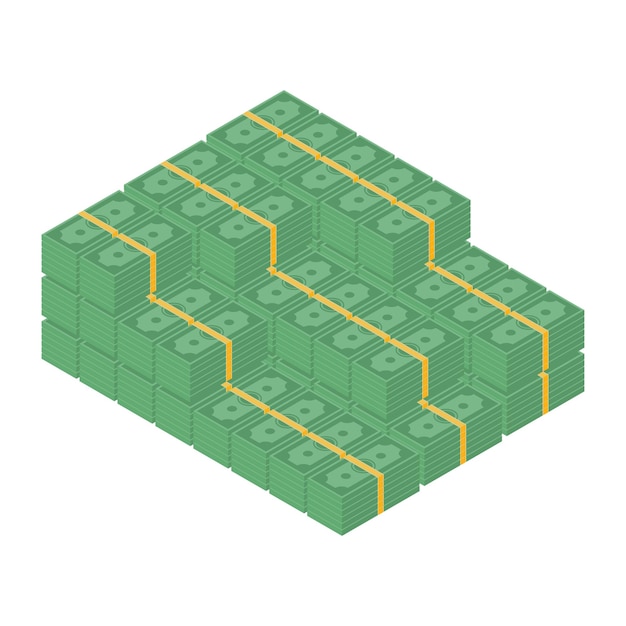 Gros concept d'argent Gros tas d'argent Des centaines de dollars Isométrie Vecteur