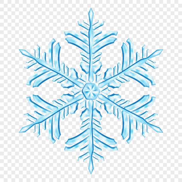 Gros flocon de neige de Noël translucide complexe dans des couleurs bleu clair, isolé sur fond transparent. Transparence uniquement en format vectoriel