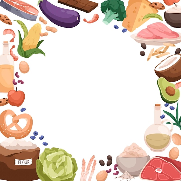 un gros plan d'un cercle de nourriture avec un fond blanc