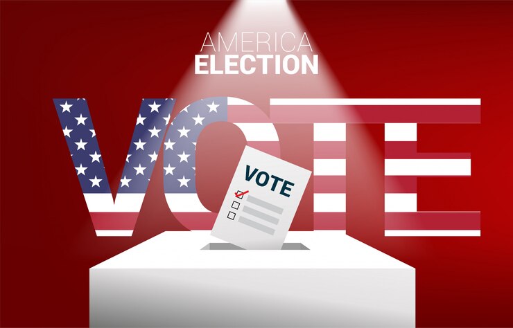 Vecteur gros plan homme d'affaires main mettre leur vote à la boîte électorale. concept pour l'arrière-plan du thème vote élection usa.