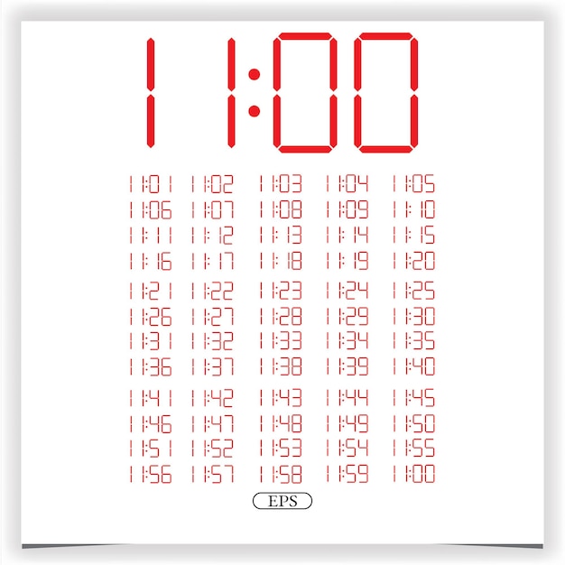 Gros Plan D'horloge Numérique Affichant 11 Heures Numéro D'horloge Numérique Rouge Ensemble De Chiffres électroniques Vecteur Premium