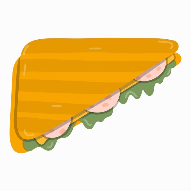 Vecteur gros plan sandwich sous forme de toasts avec salade de jambon et de fromage petit-déjeuner traditionnel américain avec des produits populaires clipart vectoriel dessinés à la main isolé sur fond illustration mignonne concept de nourriture de repas