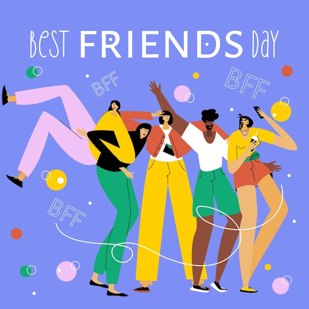 Vecteur le groupe d'amis et la phrase best friends day bff vectorgood pour le site web d'affiches de cartes postales