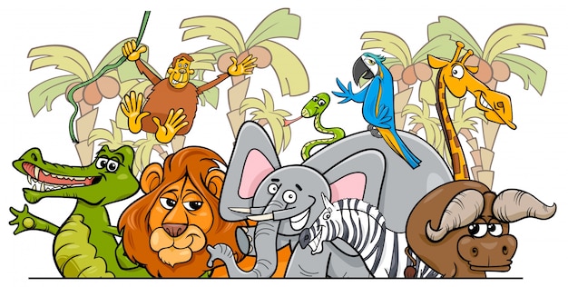 Vecteur groupe d'animaux sauvages de safari africain de bande dessinée