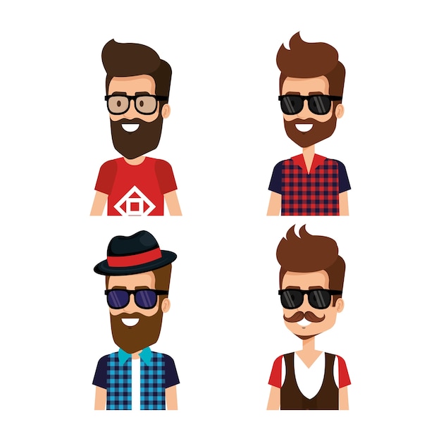 Vecteur groupe d'avatars de style hipster