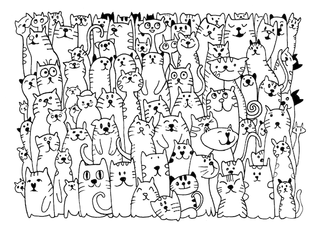 Groupe de chiens doodle dessin à la main