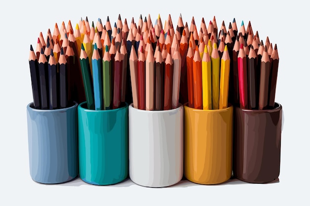 Vecteur groupe de crayons colorés tourné en gros plan sur fond blanc et vectoriel