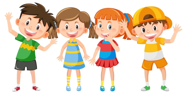 Groupe de dessin animé d'enfants heureux