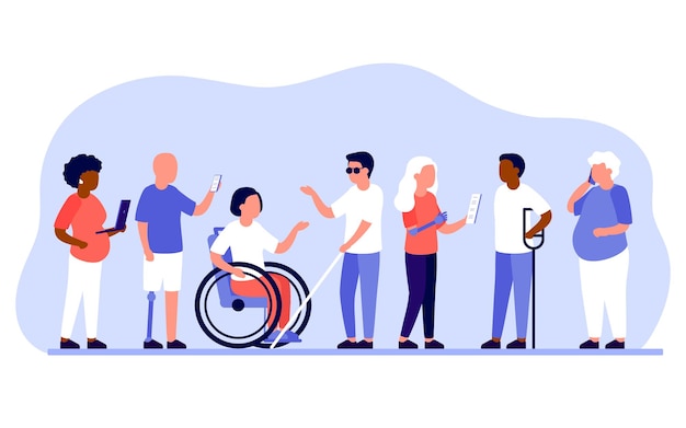 Groupe diversifié de personnes handicapées travaillant ensemble au bureau