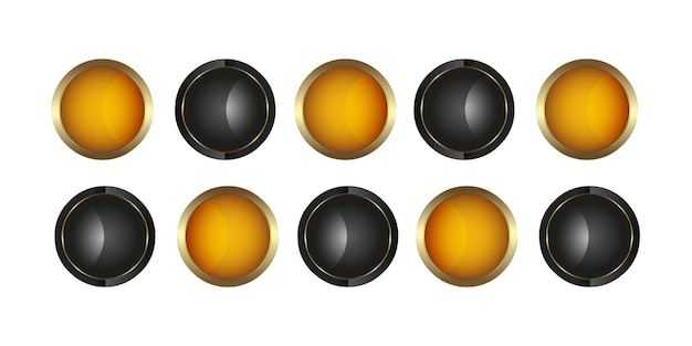 Vecteur groupe de dix boutons de cercle doré vecteur pour les boutons d'interface utilisateur bouton de luxe conception bouton cercle doré bouton sombre.