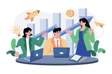 Groupe d'entreprises travaillant ensemble sur la réussite financière | Vecteur Premium