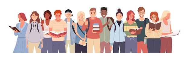 Un groupe d'étudiants divers avec des sacs à dos et des livres De jeunes camarades de classe en vêtements décontractés se tiennent