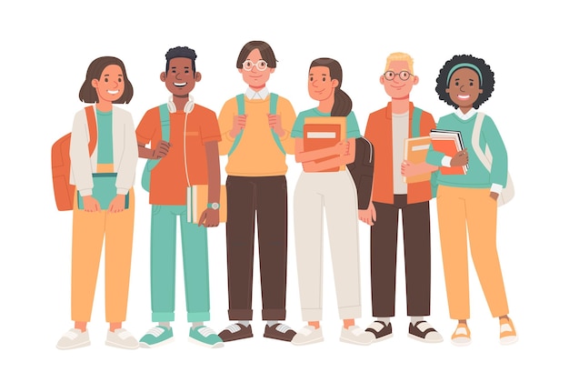 Groupe d'étudiants heureux avec des sacs à dos et des livres dans leurs mains des étudiants d'école ou de collège ensemble