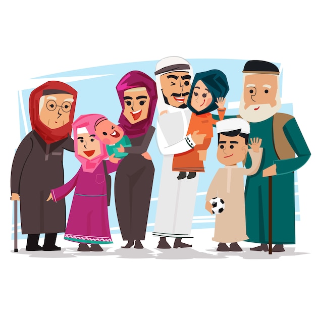 Groupe de famille musulmane - illustration vectorielle