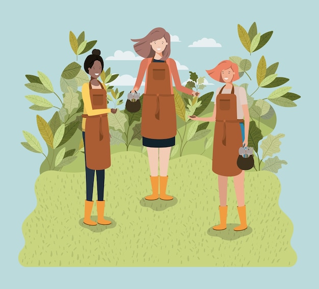 Groupe De Femmes Plantant Des Arbres Dans Le Parc