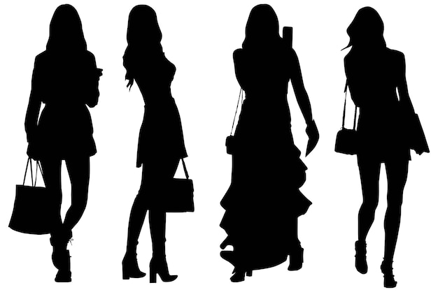 Vecteur groupe des filles de silhouette d'affaires à la mode