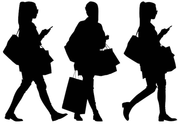 Groupe De Filles Silhouette à La Mode Avec Le Sac