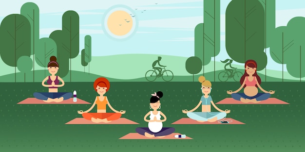 Groupe De Filles De Yoga Dans Un Parc D'été.