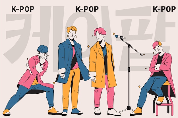 Vecteur groupe de garçons k-pop