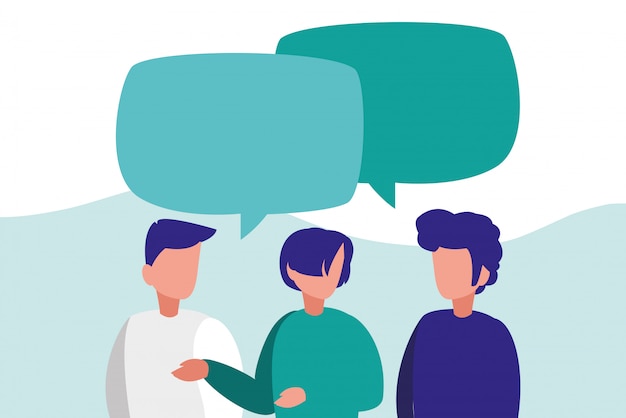 Groupe d'hommes parlant des personnages
